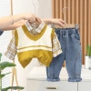 Cool boys' children's clothing, stylish kids' clothes, 2022 new Korean-style baby and children's set, spring and autumn three-piece set, trendy details Picture